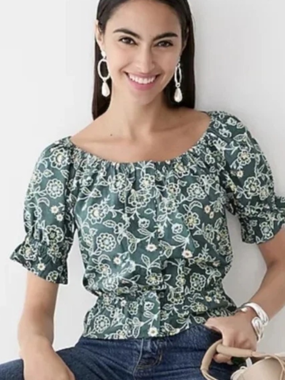 J. Crew Gathered Scoopneck Top in Vintage Vines